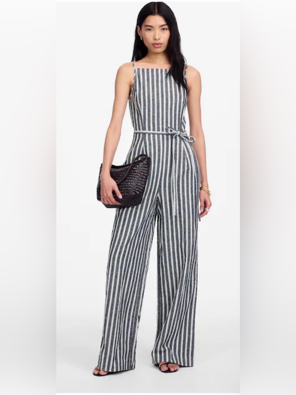 NWOT | Madewell Pleated Wide-Leg Jumpsuit in Pinstripe Linen | Size 6 - Picture 1 of 8